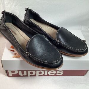 NEW Hush Puppies Leather Black 9 Comfort Shoes Loafer Flat